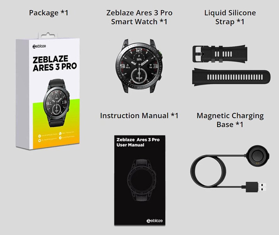SMARTWATCH ARES 3 PRO HEART RATE 1,43'' AMOLED IP68 ΜΑΥΡΟ ZEBLAZE