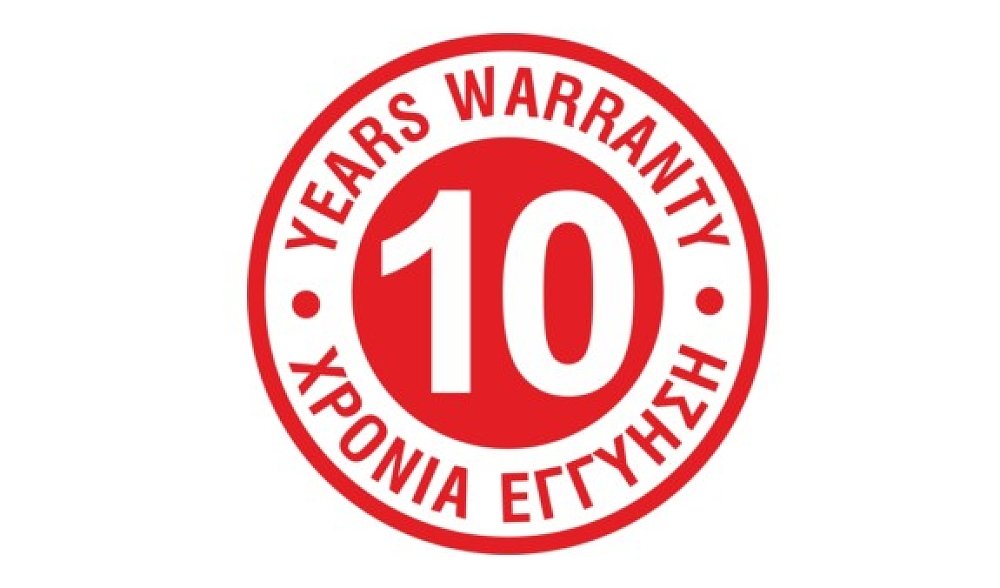 10 χρόνια εγγύηση καλής λειτουργίας για το μοτέρ και 3 χρόνια για ολόκληρη τη συσκευή